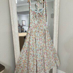 Junior Light Blue Floral Print Sundress| Easter Church Dress